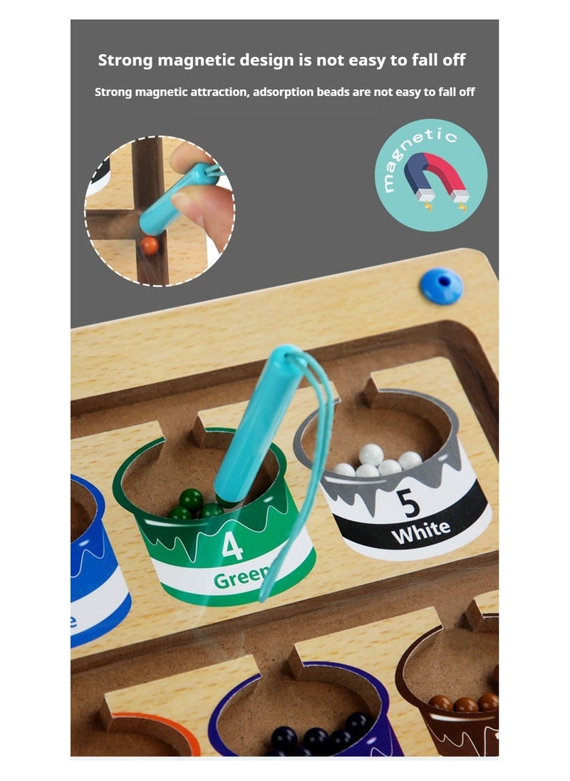 New children's focused training puzzle toys, wooden color classification magnetic ball walking children's pen running early education puzzle toys, ball walking maze toys