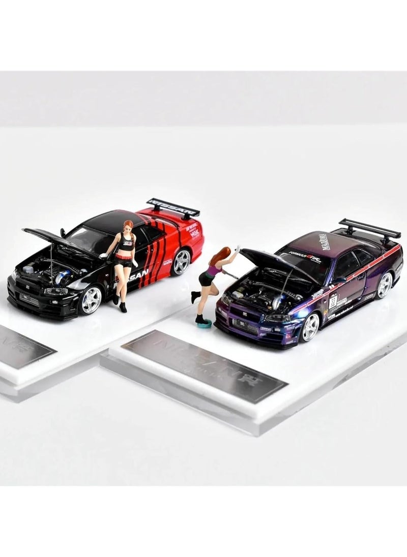 1/24 Nissan Skyline Ares GTR R34 Diecast Alloy Sports Car, Pull Back Car with Light and Sound Sports Race Car for Boys Age 3+ Year Old Gifts
