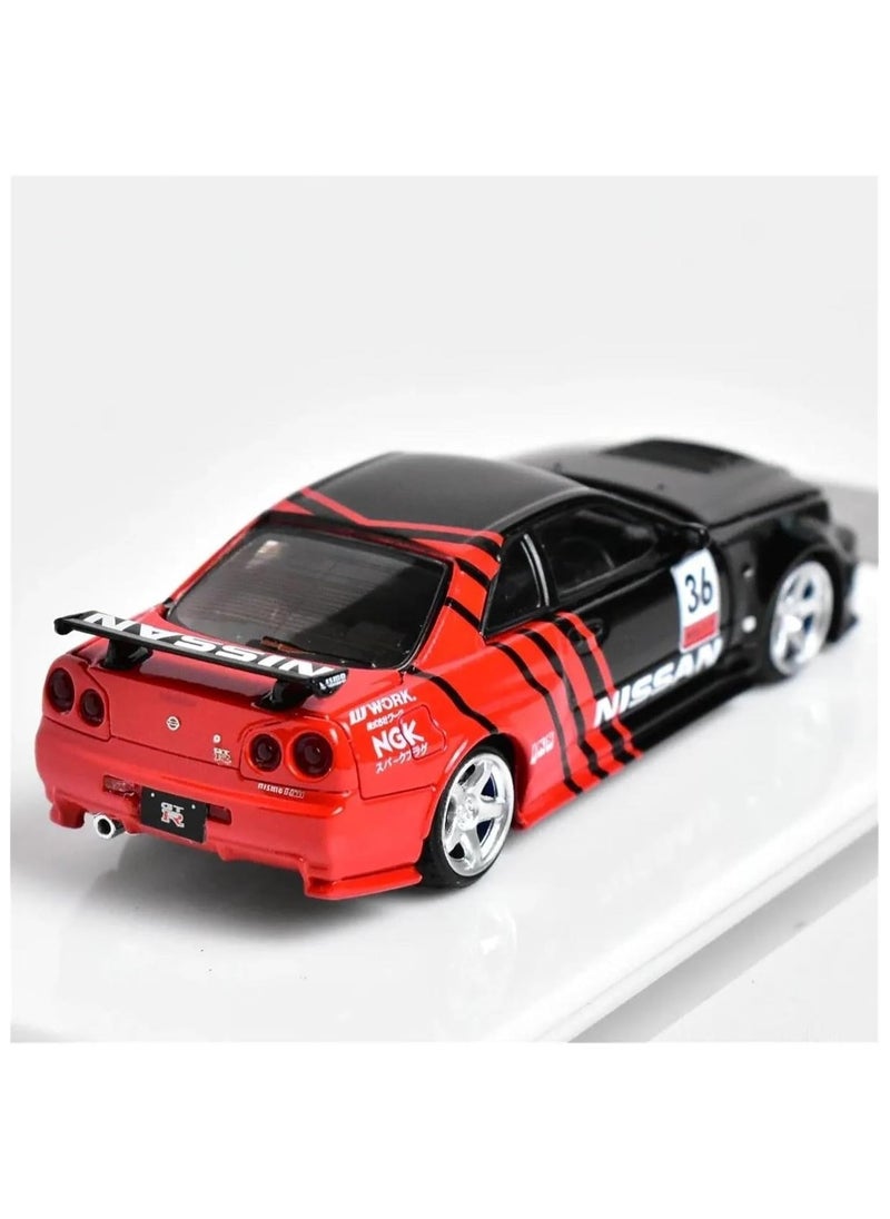 1/24 Nissan Skyline Ares GTR R34 Diecast Alloy Sports Car, Pull Back Car with Light and Sound Sports Race Car for Boys Age 3+ Year Old Gifts
