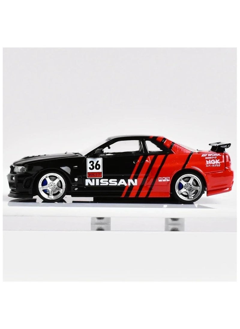 1/24 Nissan Skyline Ares GTR R34 Diecast Alloy Sports Car, Pull Back Car with Light and Sound Sports Race Car for Boys Age 3+ Year Old Gifts