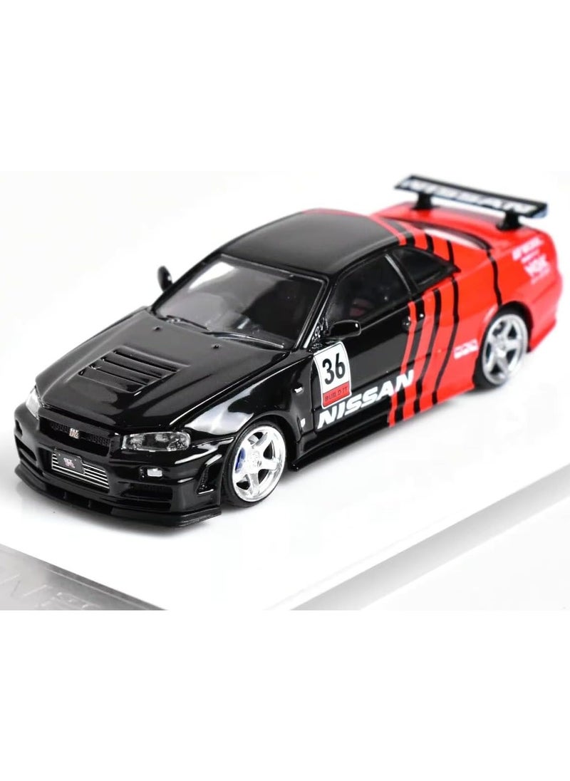 1/24 Nissan Skyline Ares GTR R34 Diecast Alloy Sports Car, Pull Back Car with Light and Sound Sports Race Car for Boys Age 3+ Year Old Gifts