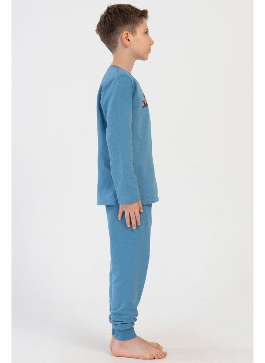 Boy 2 Yarn Long Sleeve Blue Pajama Set C6T3N1O304