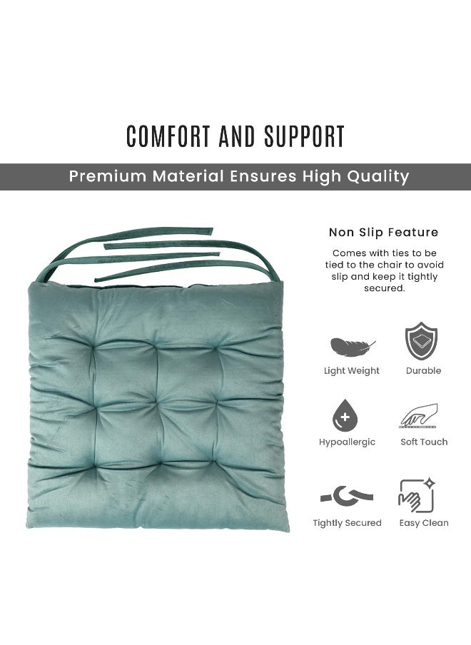 Pack Of 4 Velvet Soft Chair Pad With Seat Ties Suitable For Garden , Kitchen And Office Chairs Indoor And Outdoor Teal 40X40Cm