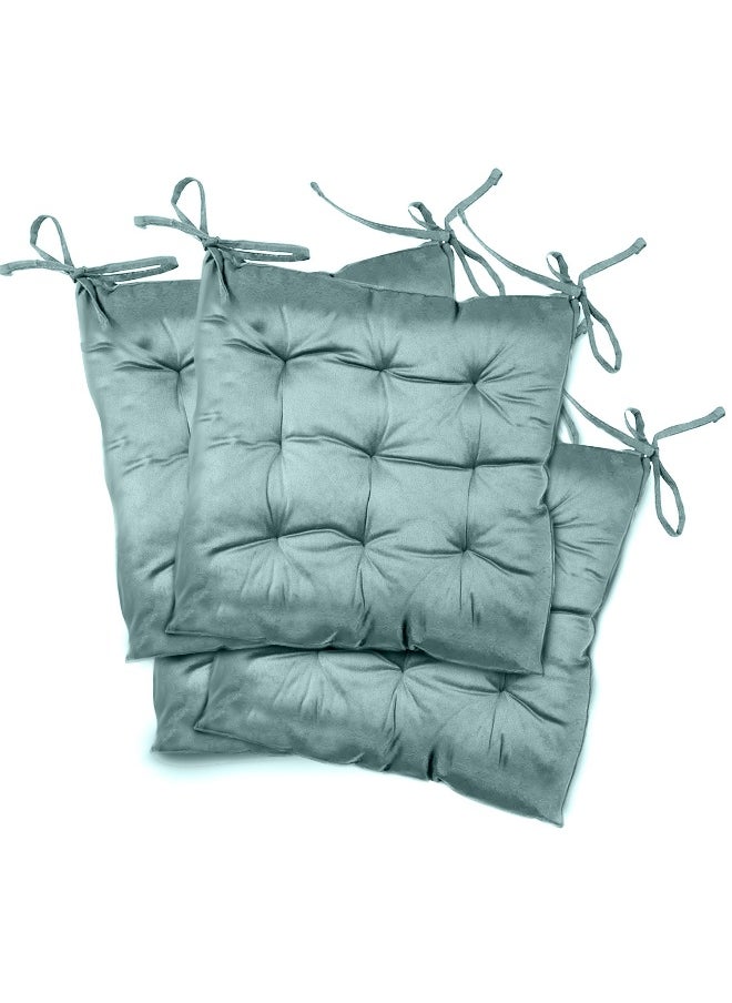 Pack Of 4 Velvet Soft Chair Pad With Seat Ties Suitable For Garden , Kitchen And Office Chairs Indoor And Outdoor Teal 40X40Cm
