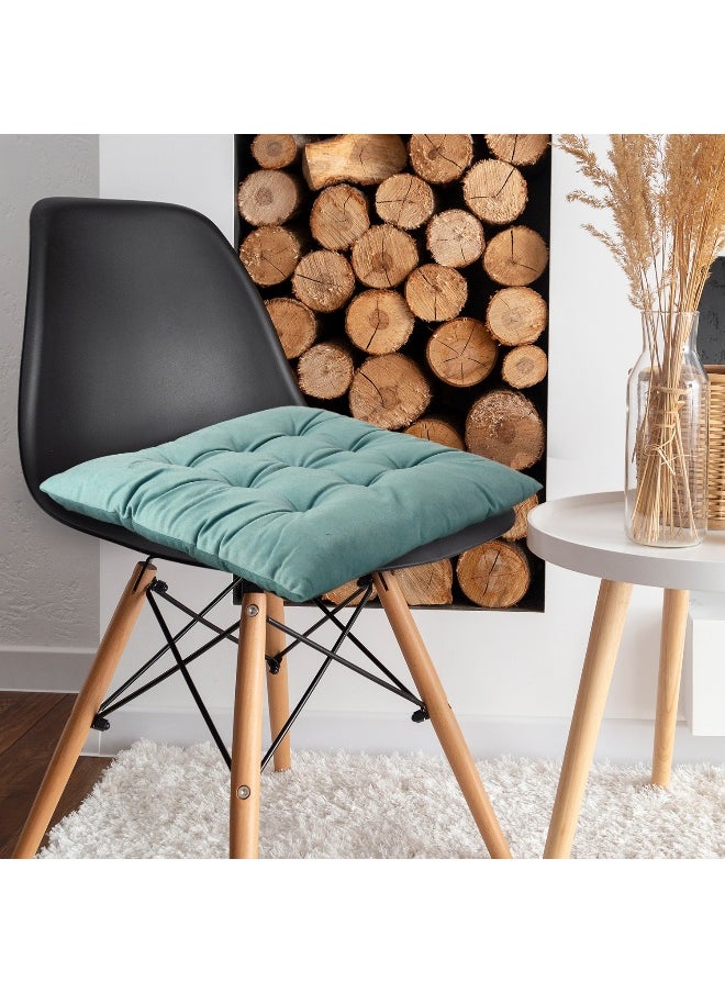 Pack Of 4 Velvet Soft Chair Pad With Seat Ties Suitable For Garden , Kitchen And Office Chairs Indoor And Outdoor Teal 40X40Cm