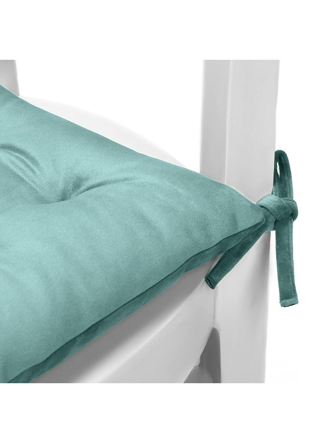 Pack Of 4 Velvet Soft Chair Pad With Seat Ties Suitable For Garden , Kitchen And Office Chairs Indoor And Outdoor Teal 40X40Cm