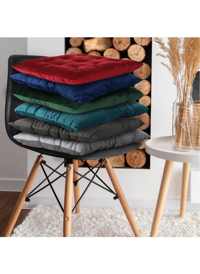 Pack Of 4 Velvet Soft Chair Pad With Seat Ties Suitable For Garden , Kitchen And Office Chairs Indoor And Outdoor Dark Grey 40X40Cm