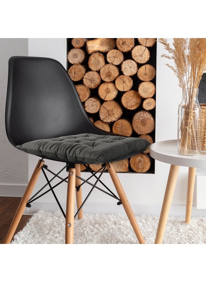 Pack Of 4 Velvet Soft Chair Pad With Seat Ties Suitable For Garden , Kitchen And Office Chairs Indoor And Outdoor Dark Grey 40X40Cm
