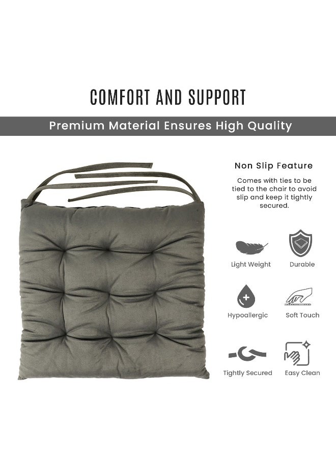 Pack Of 4 Velvet Soft Chair Pad With Seat Ties Suitable For Garden , Kitchen And Office Chairs Indoor And Outdoor Dark Grey 40X40Cm