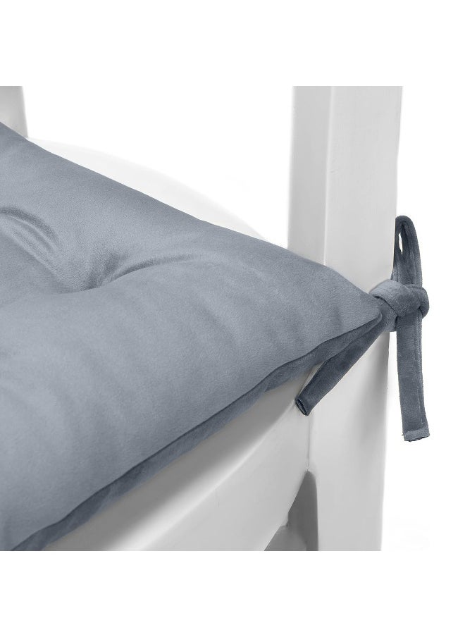 Pack Of 4 Velvet Soft Chair Pad With Seat Ties Suitable For Garden , Kitchen And Office Chairs Indoor And Outdoor Silver 40X40Cm