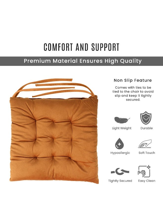 Pack Of 4 Velvet Soft Chair Pad With Seat Ties Suitable For Garden , Kitchen And Office Chairs Indoor And Outdoor Tan 40X40Cm
