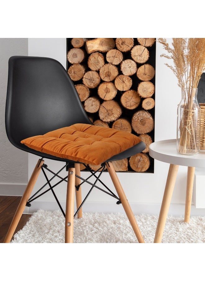 Pack Of 4 Velvet Soft Chair Pad With Seat Ties Suitable For Garden , Kitchen And Office Chairs Indoor And Outdoor Tan 40X40Cm