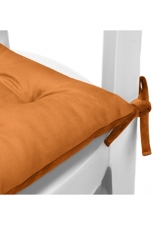 Pack Of 4 Velvet Soft Chair Pad With Seat Ties Suitable For Garden , Kitchen And Office Chairs Indoor And Outdoor Tan 40X40Cm