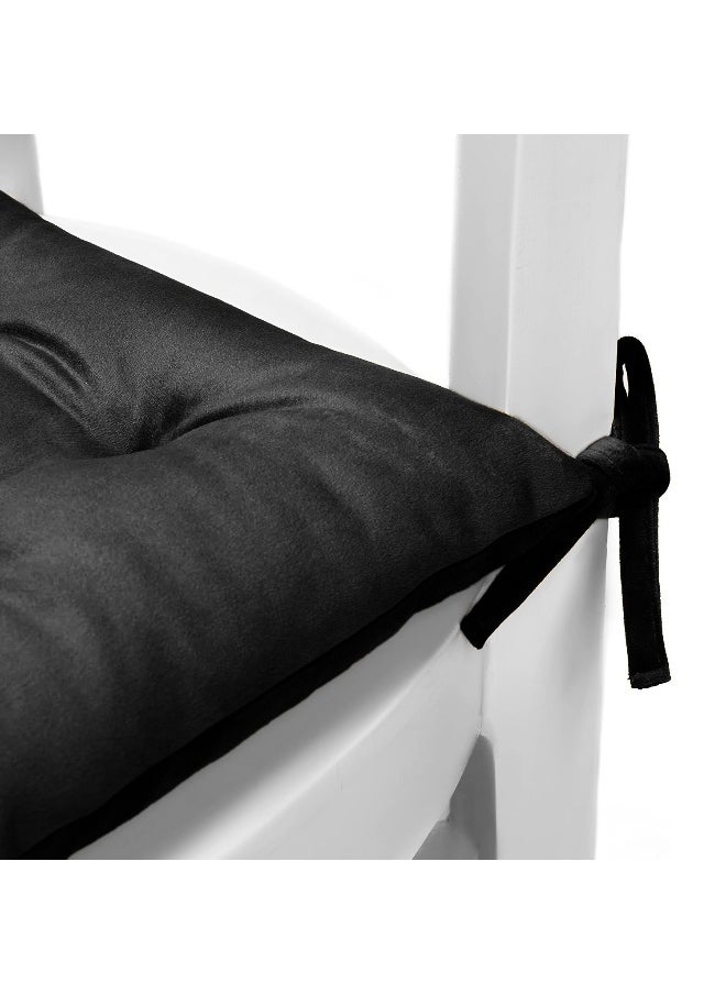 Pack Of 4 Velvet Soft Chair Pad With Seat Ties Suitable For Garden , Kitchen And Office Chairs Indoor And Outdoor Black 40X40Cm