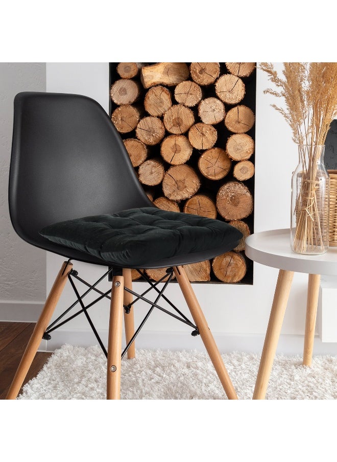 Pack Of 4 Velvet Soft Chair Pad With Seat Ties Suitable For Garden , Kitchen And Office Chairs Indoor And Outdoor Black 40X40Cm