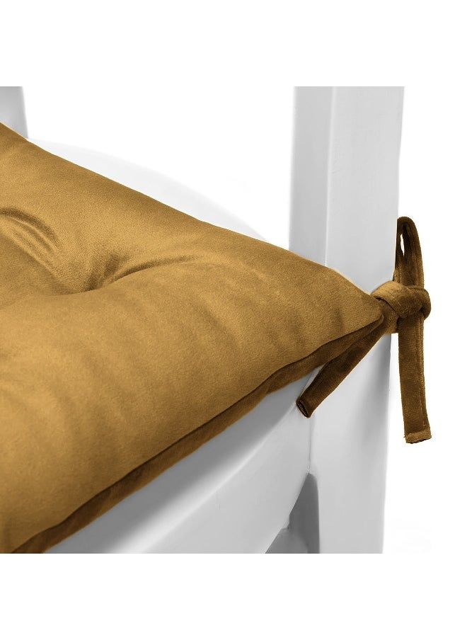 Pack Of 4 Velvet Soft Chair Pad With Seat Ties Suitable For Garden , Kitchen And Office Chairs Indoor And Outdoor Khaki 40X40Cm