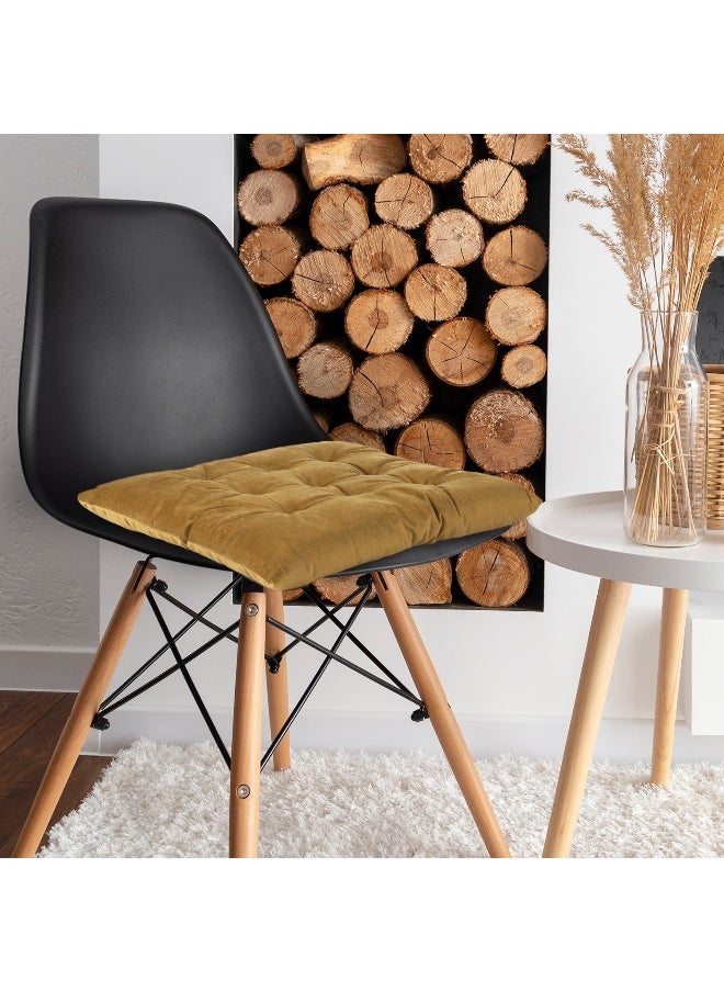 Pack Of 4 Velvet Soft Chair Pad With Seat Ties Suitable For Garden , Kitchen And Office Chairs Indoor And Outdoor Khaki 40X40Cm