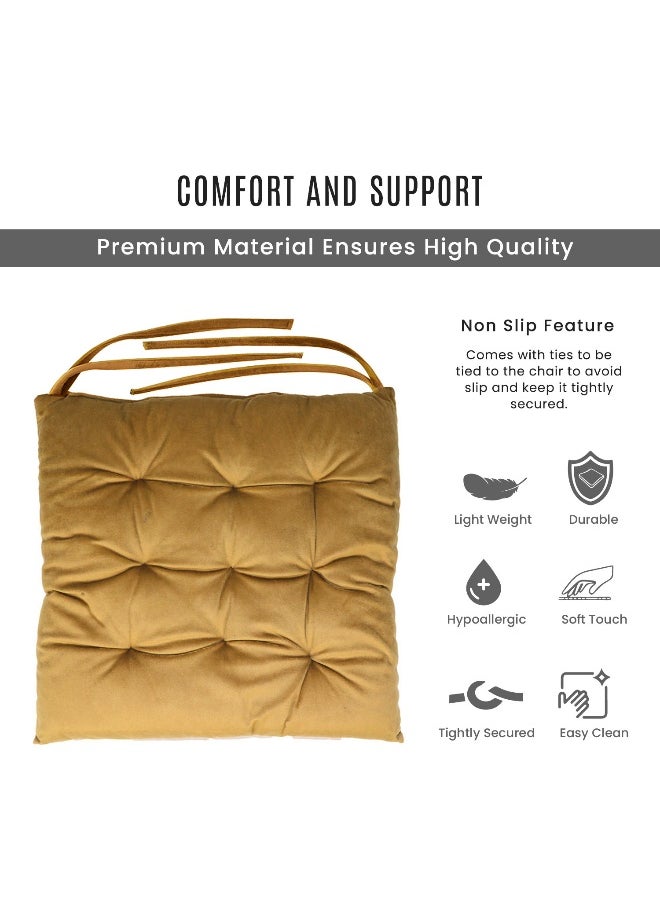 Pack Of 4 Velvet Soft Chair Pad With Seat Ties Suitable For Garden , Kitchen And Office Chairs Indoor And Outdoor Khaki 40X40Cm