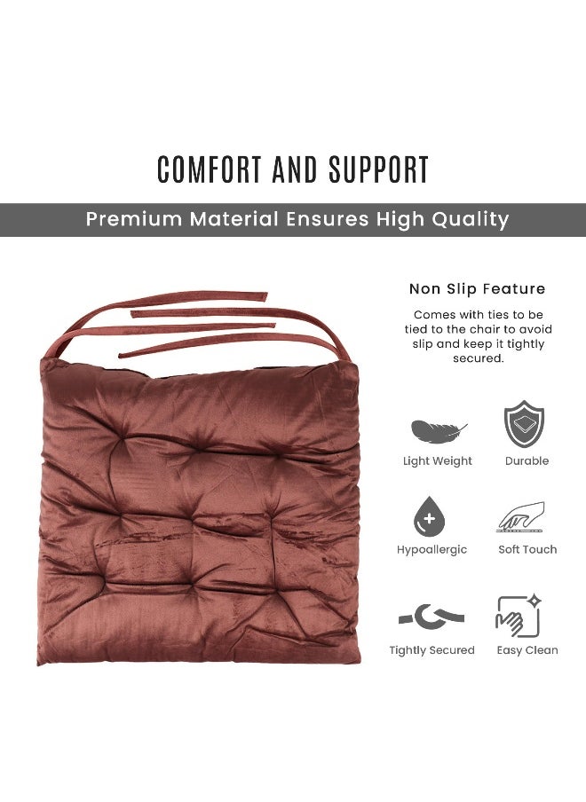 Pack Of 4 Velvet Soft Chair Pad With Seat Ties Suitable For Garden , Kitchen And Office Chairs Indoor And Outdoor Mauve 40X40Cm