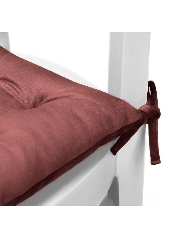 Pack Of 4 Velvet Soft Chair Pad With Seat Ties Suitable For Garden , Kitchen And Office Chairs Indoor And Outdoor Mauve 40X40Cm