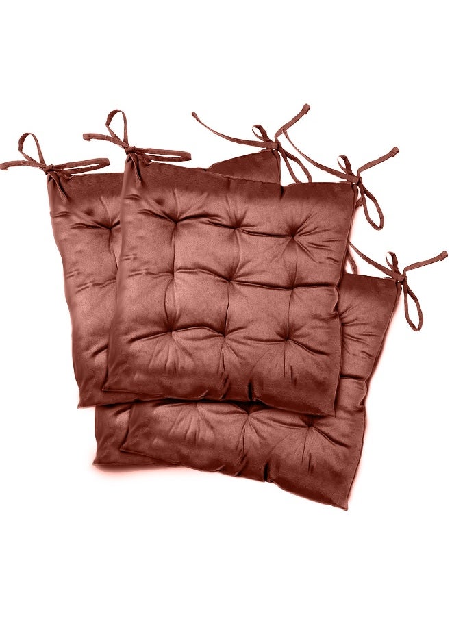 Pack Of 4 Velvet Soft Chair Pad With Seat Ties Suitable For Garden , Kitchen And Office Chairs Indoor And Outdoor Mauve 40X40Cm