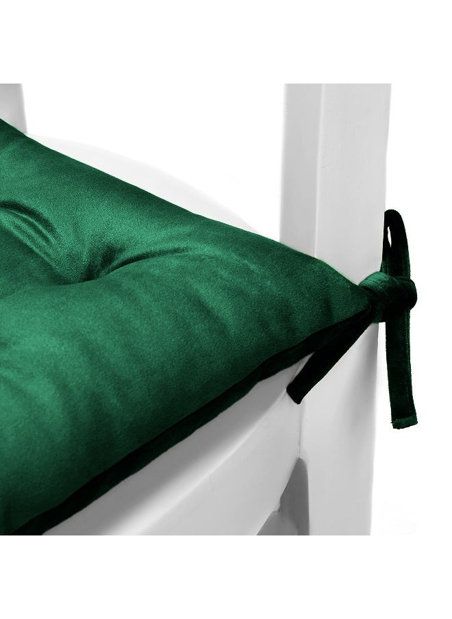 Pack Of 4 Velvet Soft Chair Pad With Seat Ties Suitable For Garden , Kitchen And Office Chairs Indoor And Outdoor Green 40X40Cm