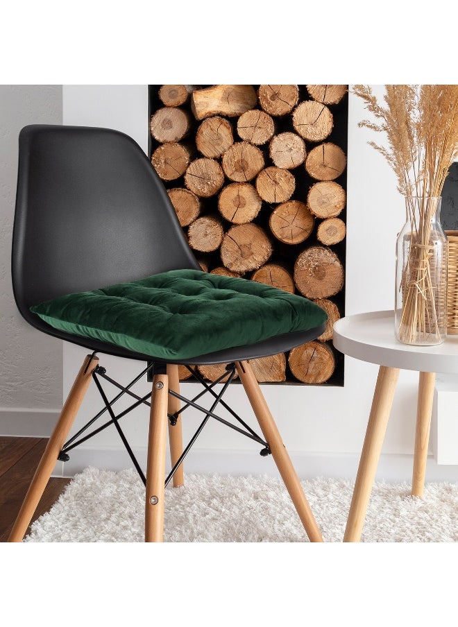 Pack Of 4 Velvet Soft Chair Pad With Seat Ties Suitable For Garden , Kitchen And Office Chairs Indoor And Outdoor Green 40X40Cm