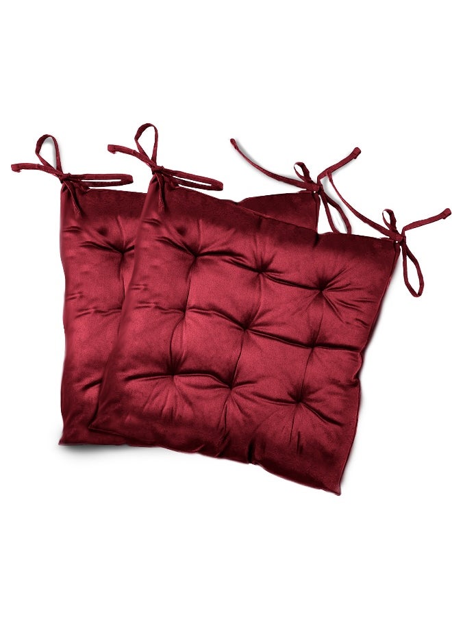 Pack Of 4 Velvet Soft Chair Pad With Seat Ties Suitable For Garden , Kitchen And Office Chairs Indoor And Outdoor Maroon 40X40Cm