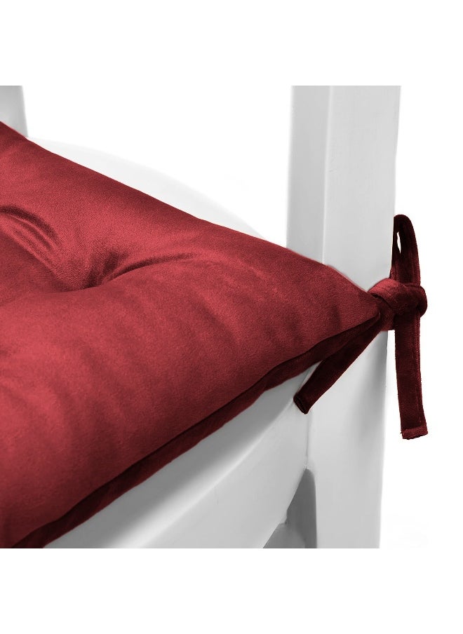 Pack Of 4 Velvet Soft Chair Pad With Seat Ties Suitable For Garden , Kitchen And Office Chairs Indoor And Outdoor Maroon 40X40Cm