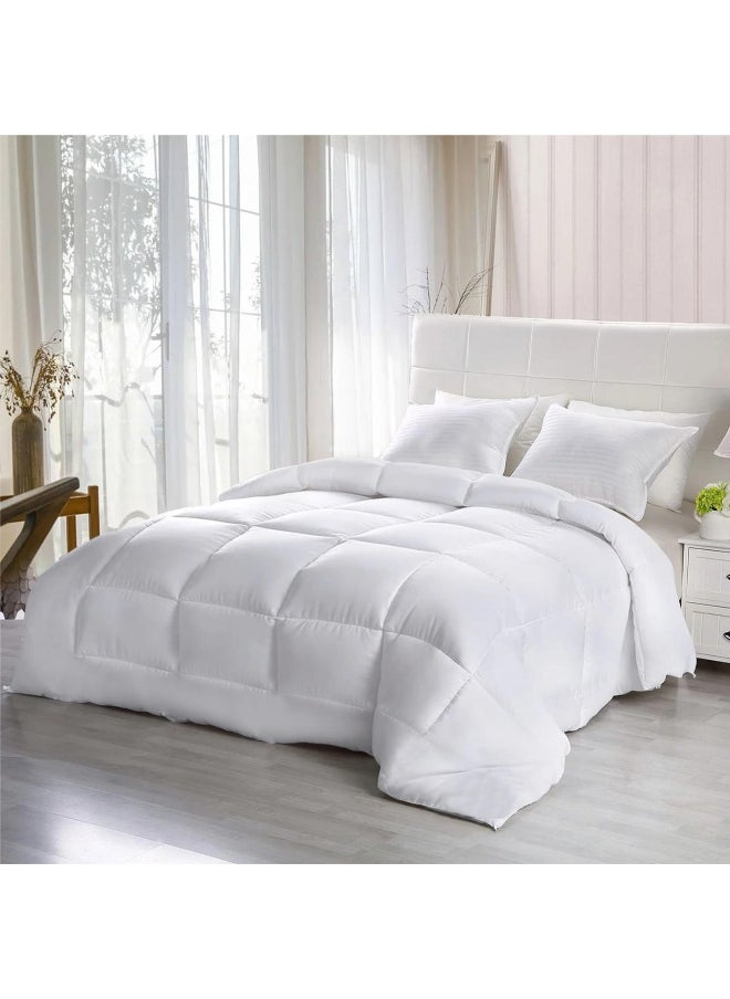 Duvet White Hotel Luxury Microfiber Advanced Sanitation Technology Comforter Super Soft Lightweight Bedding Style Bedroom Duvet Comfortable Breathable Sleep Hypoallergenic (220X240Cm)