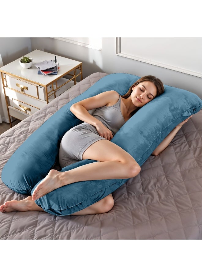 Premium Velvet U Shaped Pregnancy Pillow 70X140Cm Maternity Full Body Pillow For Pregnant Women For Back , Hip , Neck And Knee Support With Removal Cover , Teal