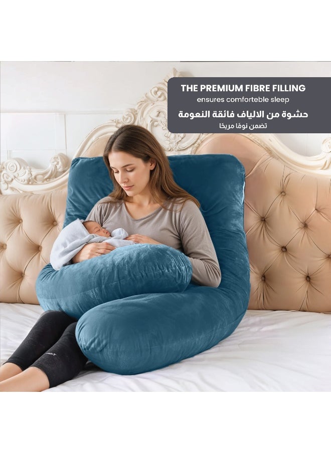 Premium Velvet U Shaped Pregnancy Pillow 70X140Cm Maternity Full Body Pillow For Pregnant Women For Back , Hip , Neck And Knee Support With Removal Cover , Teal