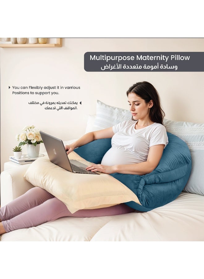 Premium Velvet U Shaped Pregnancy Pillow 70X140Cm Maternity Full Body Pillow For Pregnant Women For Back , Hip , Neck And Knee Support With Removal Cover , Teal