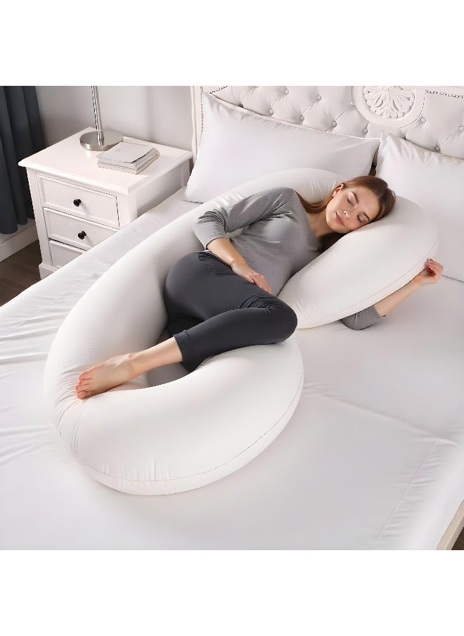 Pregnancy Pillow 80 X 130 Cm Extra Smooth White Maternity Full Body Pillow For Pregnant Women For Back , Hip , Neck And Knee Support