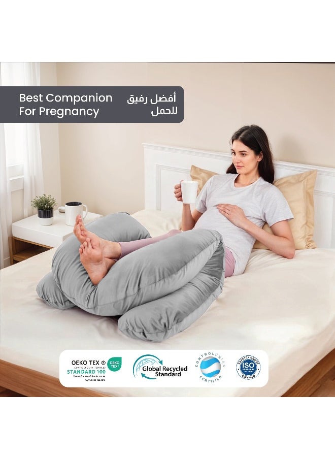 Premium Velvet U Shaped Pregnancy Pillow 70X140Cm Maternity Full Body Pillow For Pregnant Women For Back , Hip , Neck And Knee Support With Removal Cover , Grey