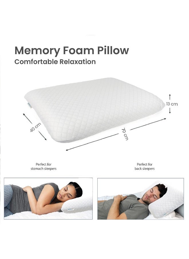 REST Zenith King Memory Foam Anti-Pressure Pillow For Relaxing Sleep with Removble and Washable White Cover 40 cm x 70 cm x 13 cm