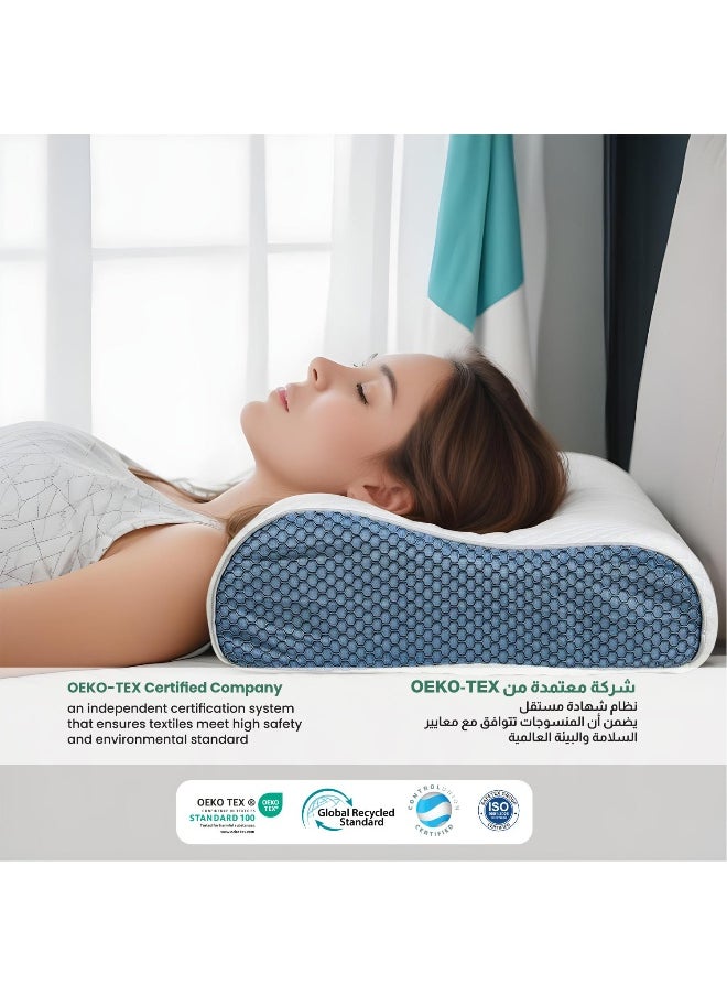 REST Ergonomic Mesh Memory Foam Pillow White 60x35cm (9-11cm) Orthopedic Pillow for Neck and Shoulder Pain Relief Contour Bed Pillows for Side Back Stomach Sleepers with Washable Cover