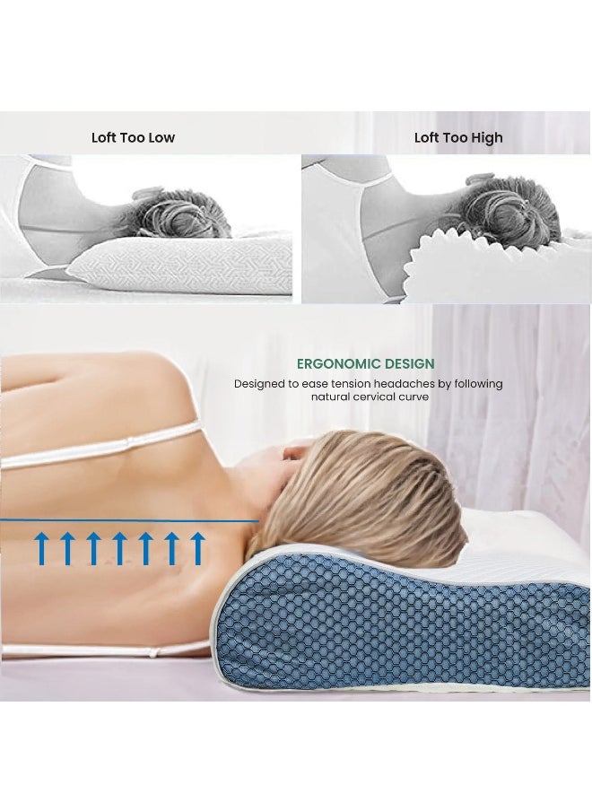 REST Ergonomic Mesh Memory Foam Pillow White 60x35cm (9-11cm) Orthopedic Pillow for Neck and Shoulder Pain Relief Contour Bed Pillows for Side Back Stomach Sleepers with Washable Cover