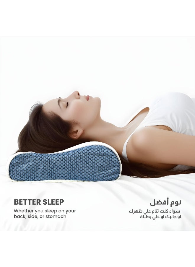 REST Ergonomic Mesh Memory Foam Pillow White 60x35cm (9-11cm) Orthopedic Pillow for Neck and Shoulder Pain Relief Contour Bed Pillows for Side Back Stomach Sleepers with Washable Cover