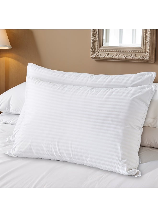 Extra Smooth Stripe Pillow King Size 50X86Cm /20''X 34'' Fluffy White,Back And Stoamch Sleeper Hotel Quality Pillow, Pack Of 2