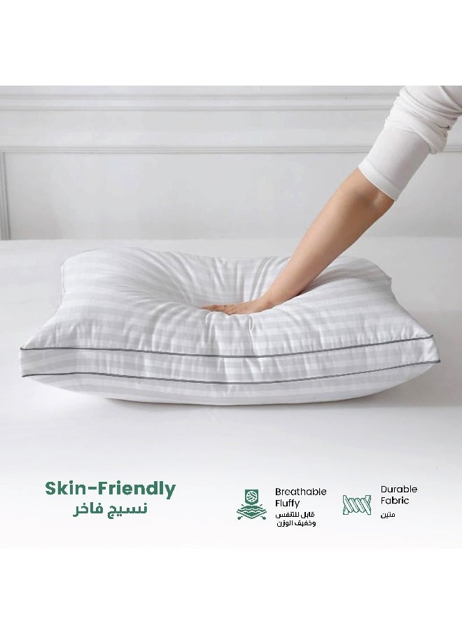 Gusset Plush Stripe Pillow Standard Size Set Of 2 50X70Cm/20”X28” Bed Pillows For Sleeping, Gusset Plushed Pillows For Back, Stomach Or Side Sleepers, Hotel Pillow With Down Alternative Filling