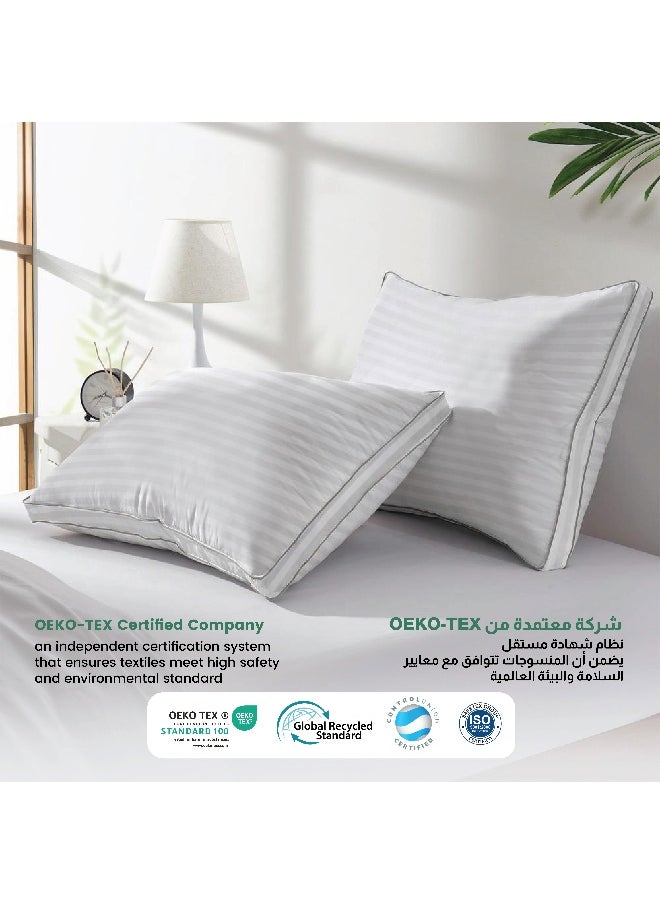 Gusset Plush Stripe Pillows Queen Size Set Of 2 ( 50X75Cm/20”X30”) Bed Pillows For Sleeping, Gusset Plushed Pillows For Back, Stomach Or Side Sleepers, Hotel Pillows With Down Alternative Filling