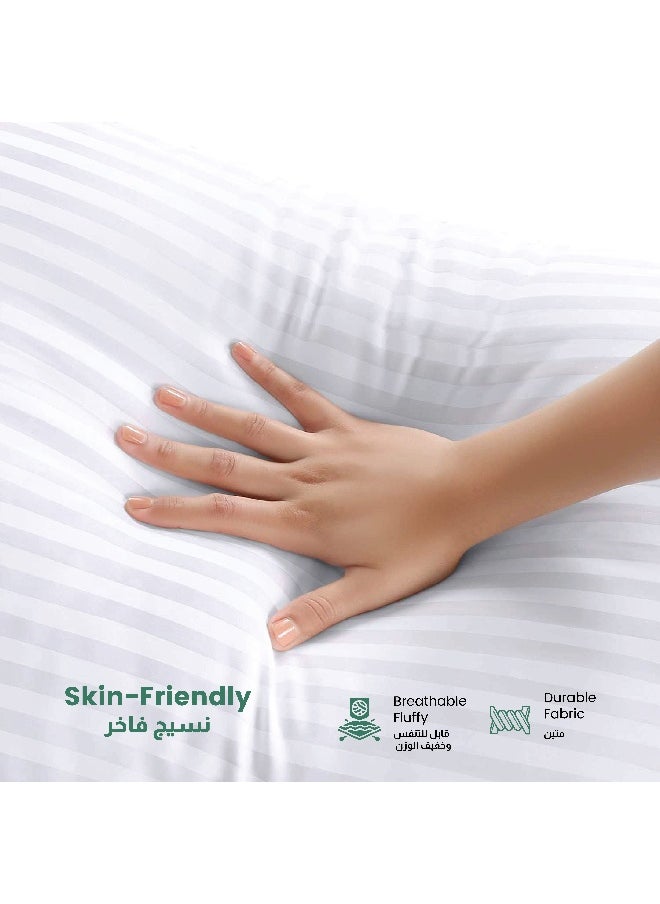 Extra Smooth Stripe Pillow Queen Size 50X75Cm /20''X 30'' Fluffy White , Back And Side Sleeper Hotel Quality Pillow , Pack Of 4