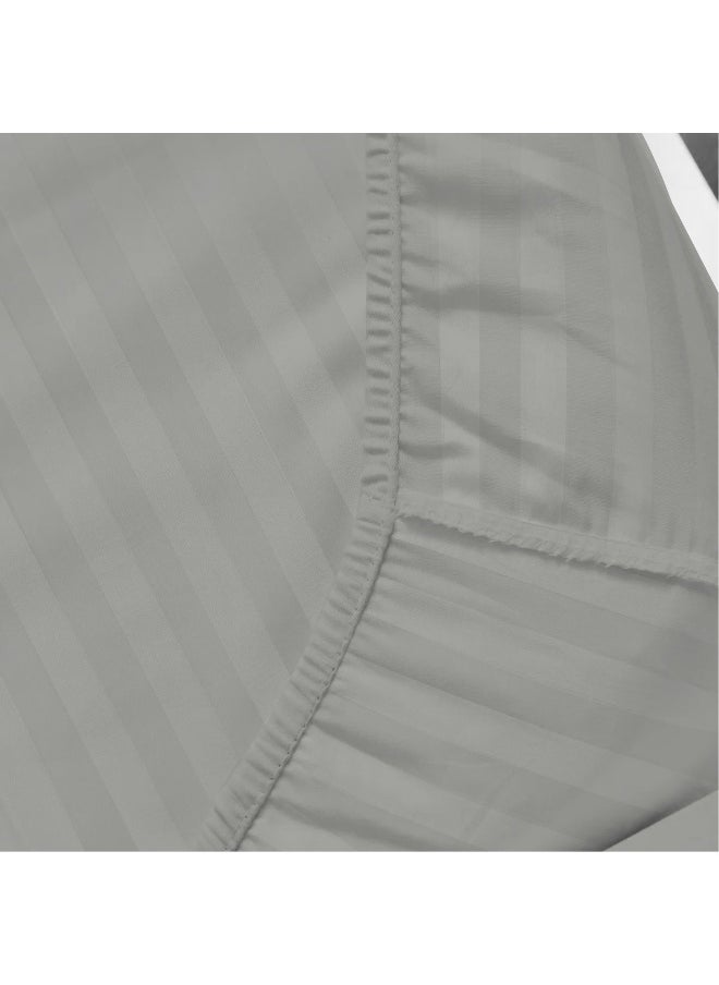 REST Stripe Fitted Sheet Set Superking 200x 200+30 cm + 2 Pillowcases 50 x 75 cm Brushed Microfiber Premium Durable Quality Deep Pocket for a Perfect Fit Shrinkage Fade Resistant Grey