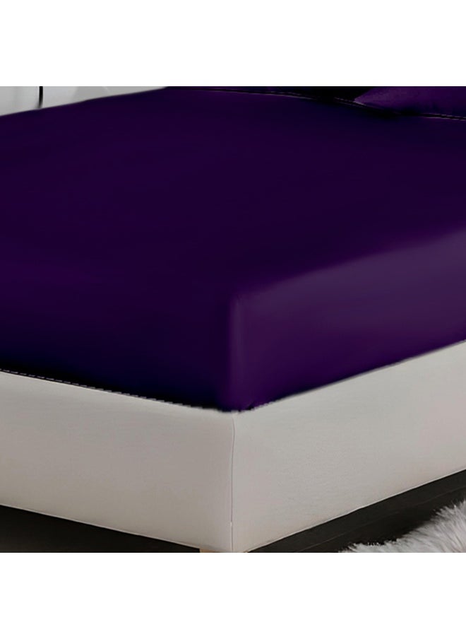 3-Piece Violet Plush 200X200+30Cm Fitted Bedsheet Set Includes 1 Deep Pocket Fitted Bedsheet And 2 Pillow Covers, Breathable And Machine Washable