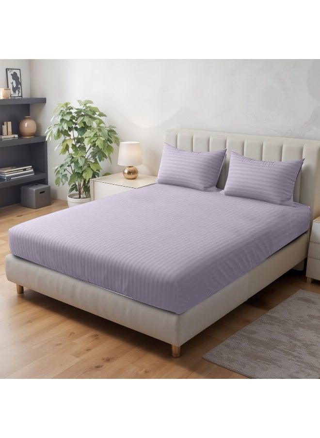 REST Stripe Fitted Sheet Set Superking 200x 200+30 cm + 2 Pillowcases 50 x 75 cm Brushed Microfiber Premium Durable Quality Deep Pocket for a Perfect Fit Shrinkage Fade Resistant Purple