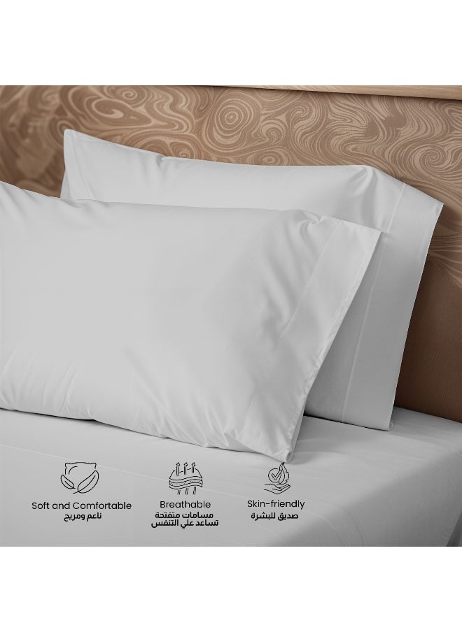 3-Piece Grey Plush 220X240 Flat Bedsheet Set Includes 1 Deep Pocket Flat Bedsheet And 2 Pillow Covers, Breathable And Machine Washable