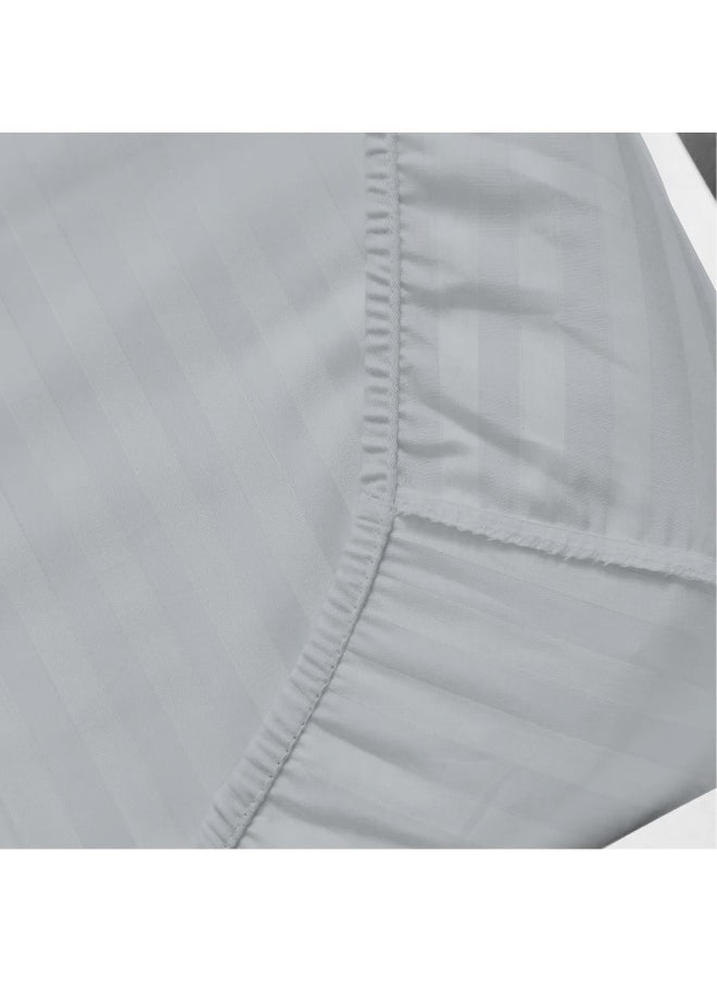 REST Stripe Fitted Sheet Set Superking 200x 200+30 cm + 2 Pillowcases 50 x 75 cm Brushed Microfiber Premium Durable Quality Deep Pocket for a Perfect Fit Shrinkage Fade Resistant Silver