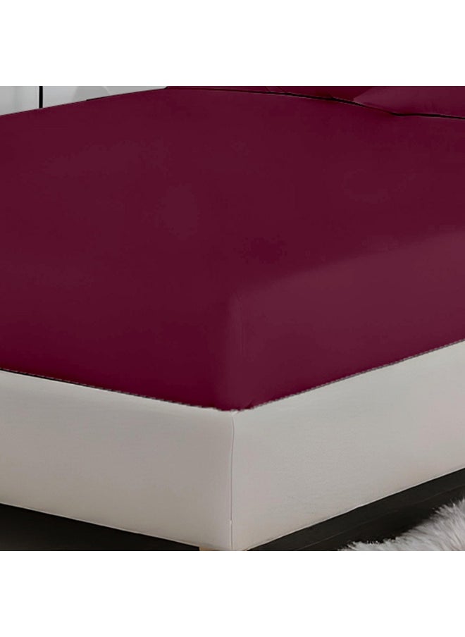 3-Piece Burgundy Plush 160X200+30Cm Fitted Bedsheet Set Includes 1 Deep Pocket Fitted Bedsheet And 2 Pillow Covers, Breathable And Machine Washable