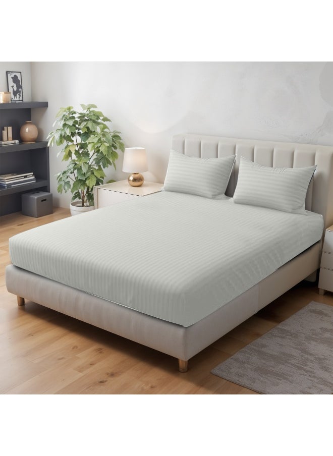 REST Stripe Fitted Sheet Set Twin 120 x 200+25 cm + 2 Pillowcases 50 x 75 cm Brushed Microfiber Premium Durable Quality Deep Pocket for a Perfect Fit Shrinkage Fade Resistant Cream